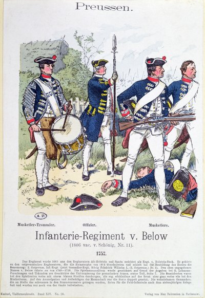 Soldiers from the Prussian Infantry Regiment von Below in 1757, c.1890 by Richard Knoetel
